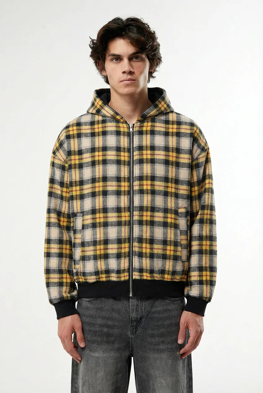 Black and Yellow Plaid Reversible Zip - Image 4