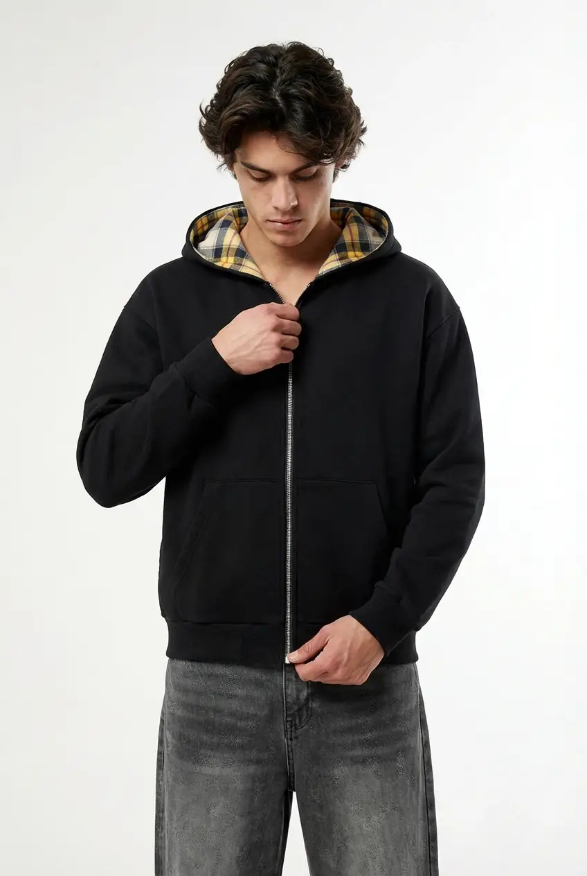 Black and Yellow Plaid Reversible Zip - Image 5