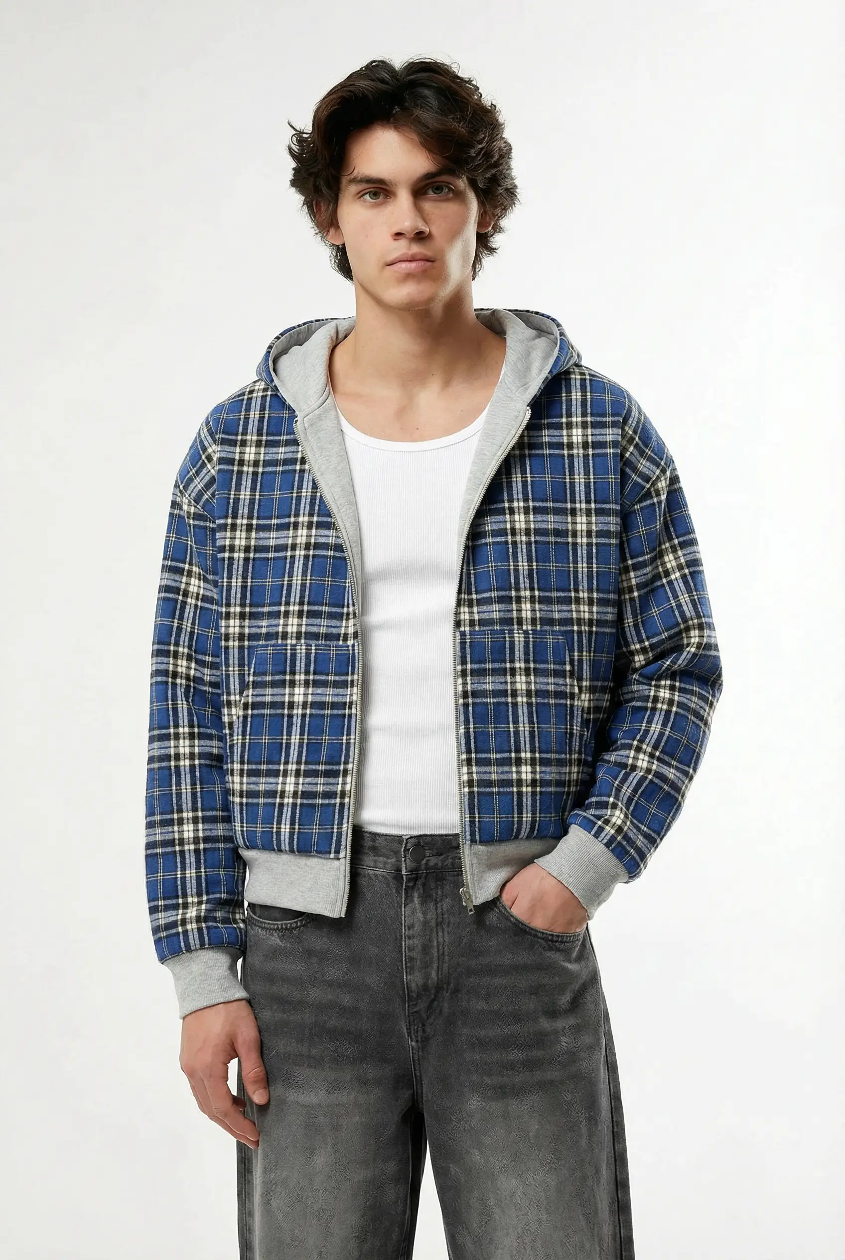 Blue Plaid Reversible Zip - Image 4