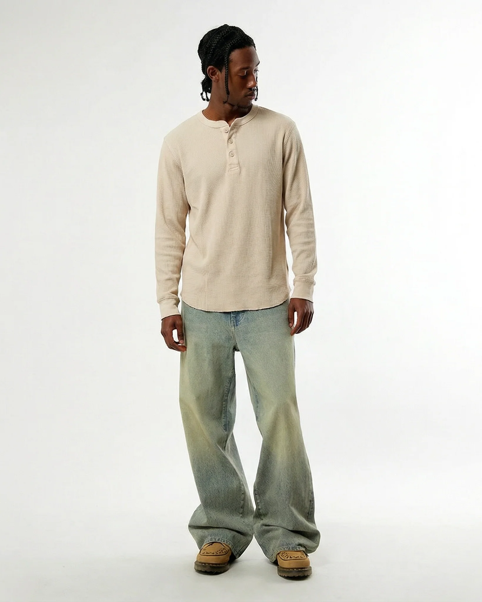 Garment Dyed Distressed Henley Long-Sleeve Tee - Image 3