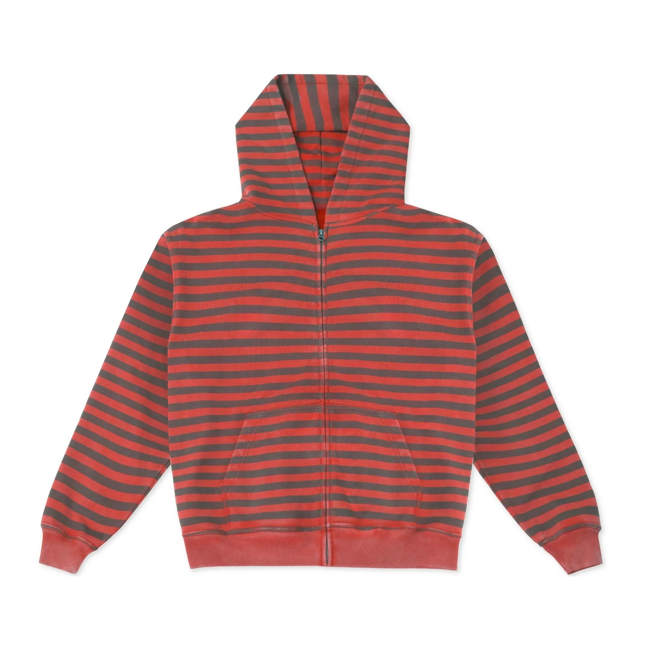 Vintage Red and Black Stripe Zip-Up Hoodie - Image 3